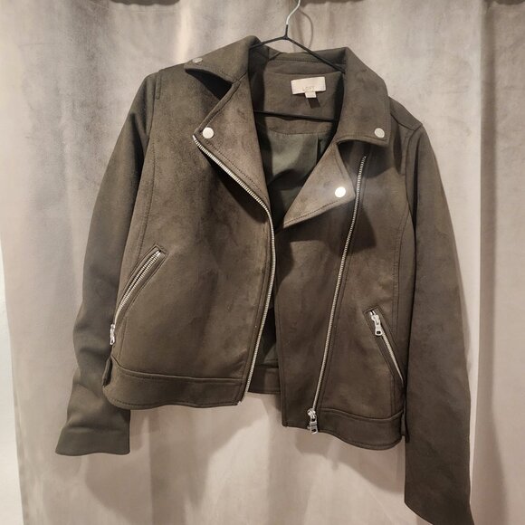 Loft XS Green Faux Suede Moto Jacket - Picture 2 of 4